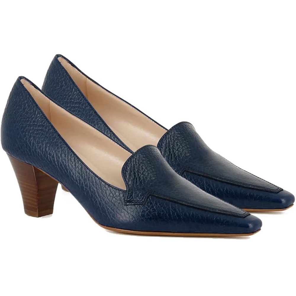 Vintage Chunky Block Heel Pumps Shoes Square Pointed Toe Slip On